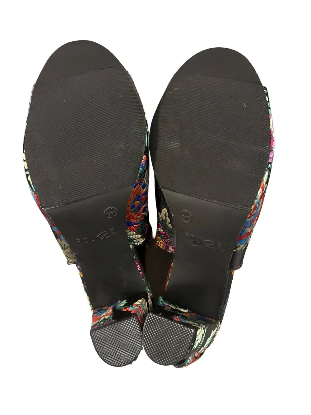 Rouge Helium Multicolor Tapestry Floral Embroidered Slingback Block Heels Sz 11